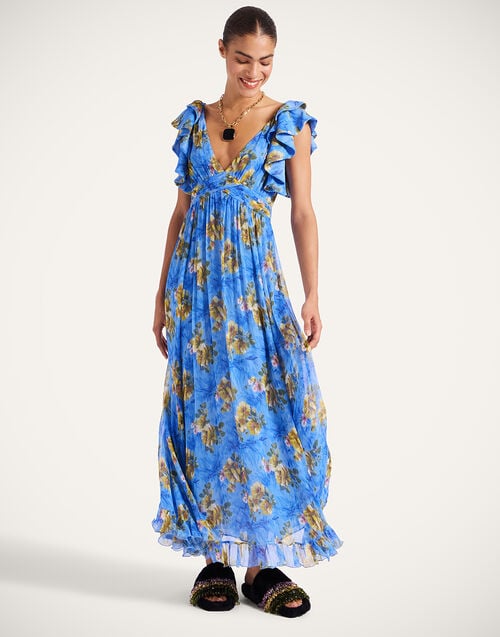 la doublej Penelope Dress Riptide Light Blue in Silk Creponne