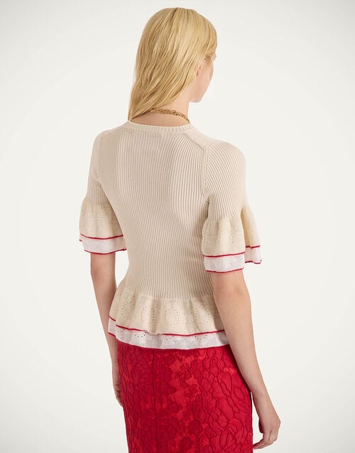La Doublej Peplum Tee Solid Light Beige In Silk Cotton