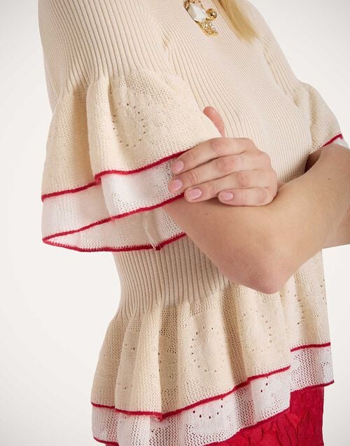 La Doublej Peplum Tee Solid Light Beige In Silk Cotton