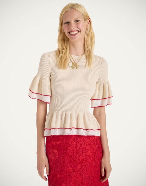 la doublej Peplum Tee Solid Light Beige in Silk Cotton