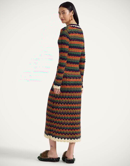 La Doublej Perry Knit Dress Multicolor Rust & Military In Popcorn Crochet