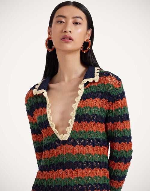 La Doublej Perry Knit Dress Multicolor Rust & Military In Popcorn Crochet