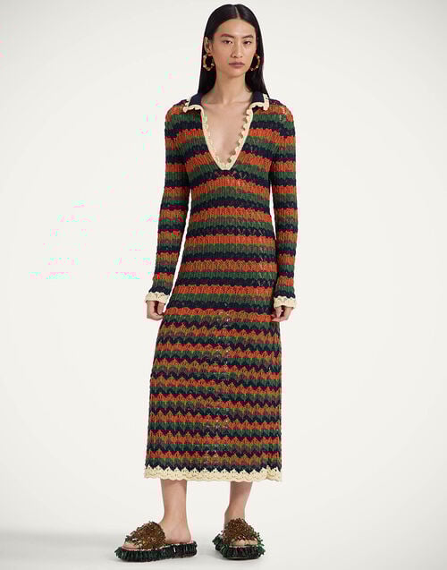 la doublej Perry Knit Dress Multicolor Rust & Military in Popcorn Crochet