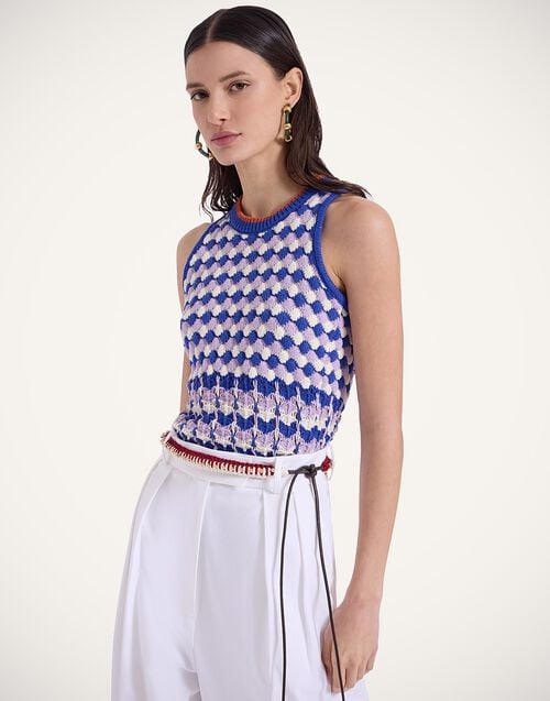 la doublej Perry Street Top Multicolor Violet & Blue in Popcorn Crochet