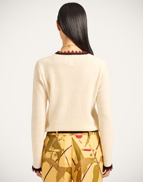 La Doublej Picket Crew Neck Solid Ecru In Wool Cashmere