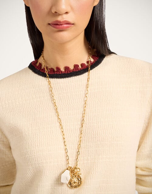 La Doublej Picket Crew Neck Solid Ecru In Wool Cashmere