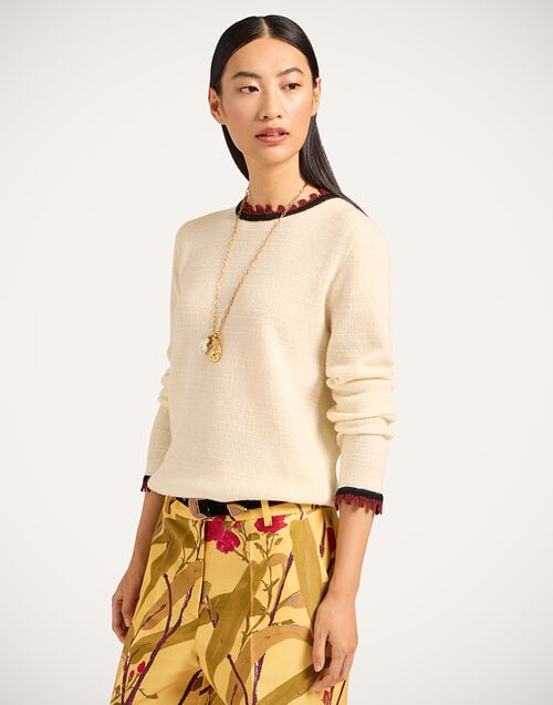 la doublej Picket Crew Neck Solid Ecru in Wool Cashmere