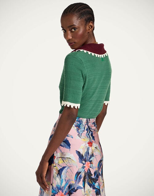 La Doublej Picket Polo Top Solid Green In Cotton Cashmere