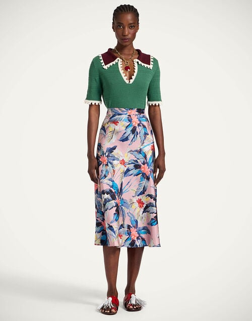 La Doublej Picket Polo Top Solid Green In Cotton Cashmere