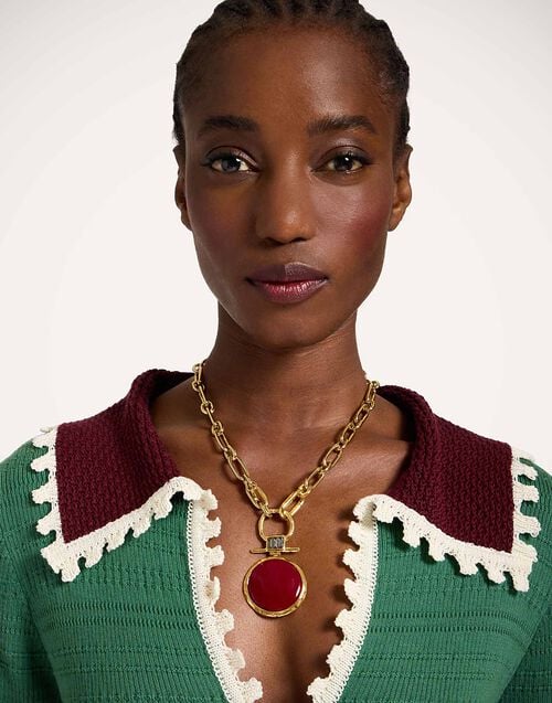 La Doublej Picket Polo Top Solid Green In Cotton Cashmere