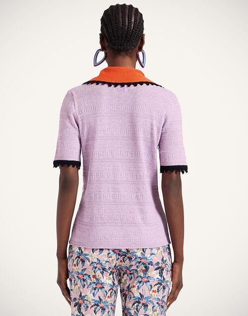 La Doublej Picket Polo Top Solid Lilac In Cotton Cashmere