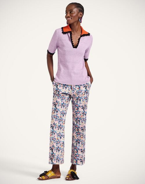 La Doublej Picket Polo Top Solid Lilac In Cotton Cashmere