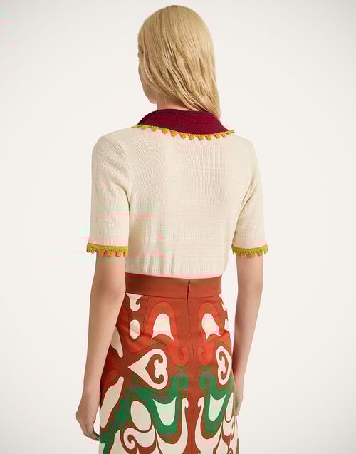 La Doublej Picket Polo Top Solid White In Cotton Cashmere