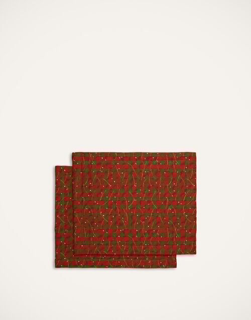 la doublej Placemat Set Of 2 Cherries Verde in Linen