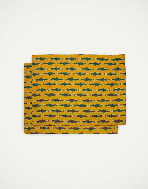 la doublej Placemat Set Of 2 Como Fish Yellow in Linen