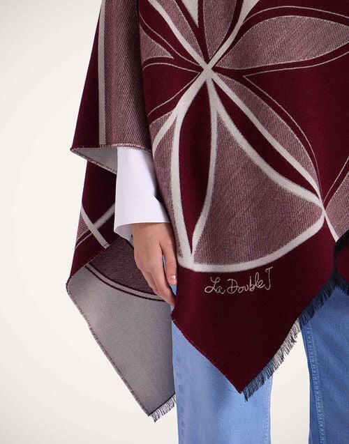 La Doublej Poncho Eclipse Placée Burgundy In Wool Silk
