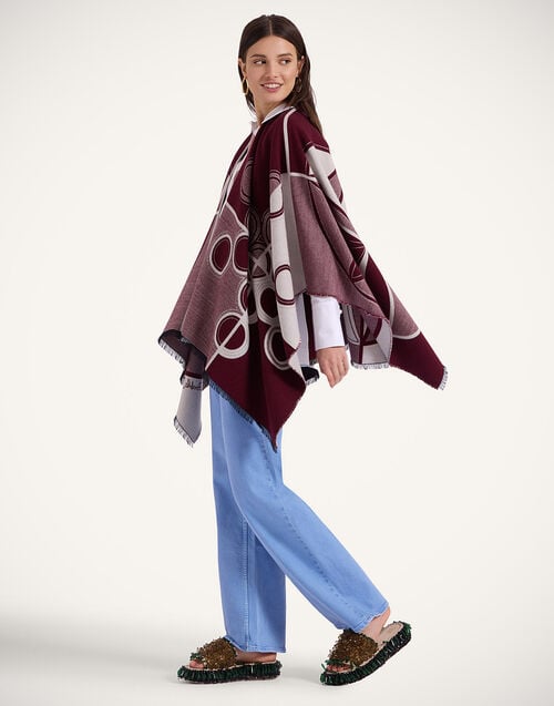 La Doublej Poncho Eclipse Placée Burgundy In Wool Silk