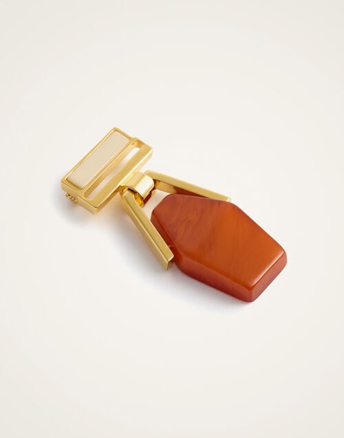 La Doublej Portal Brooch 24k Gold Plate & Orange Resin