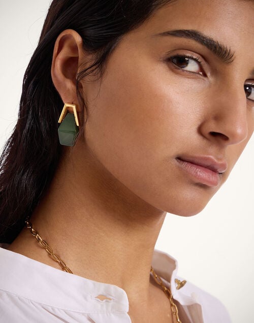 la doublej Portal Earrings 24k Gold Plate & Green Resin