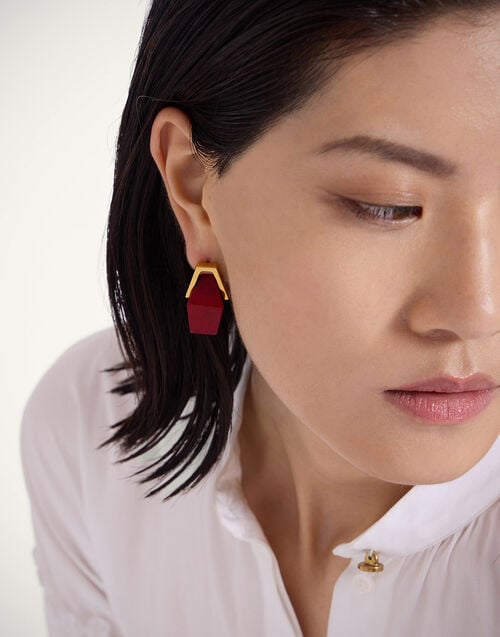 la doublej Portal Earrings 24k Gold Plate & Orange Resin