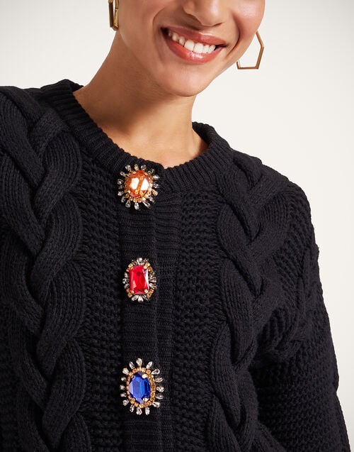 La Doublej Portrait Cardigan Solid Black In Chunky Wool