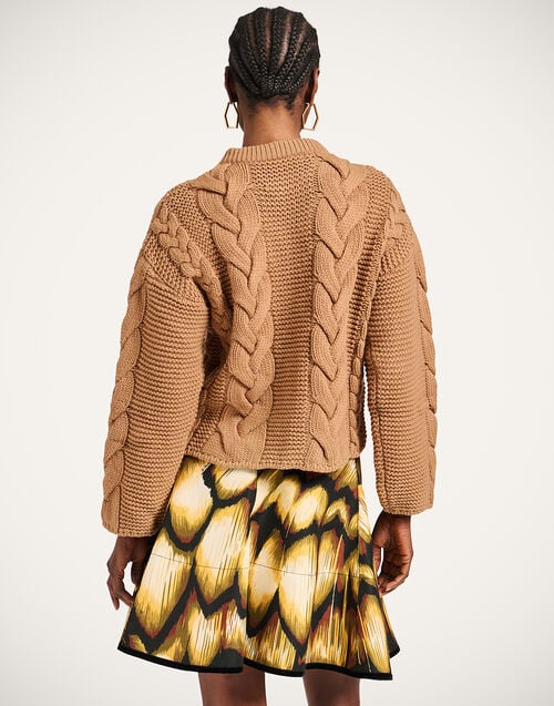 La Doublej Portrait Cardigan Solid Brown In Chunky Wool