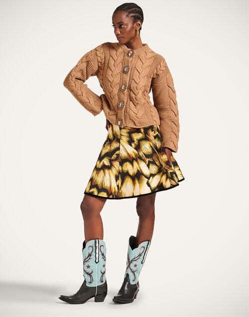 La Doublej Portrait Cardigan Solid Brown In Chunky Wool