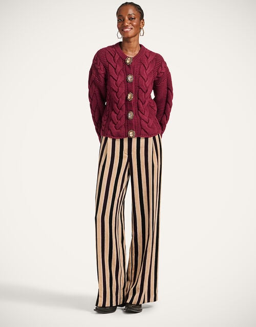 La Doublej Portrait Cardigan Solid Burgundy In Chunky Wool