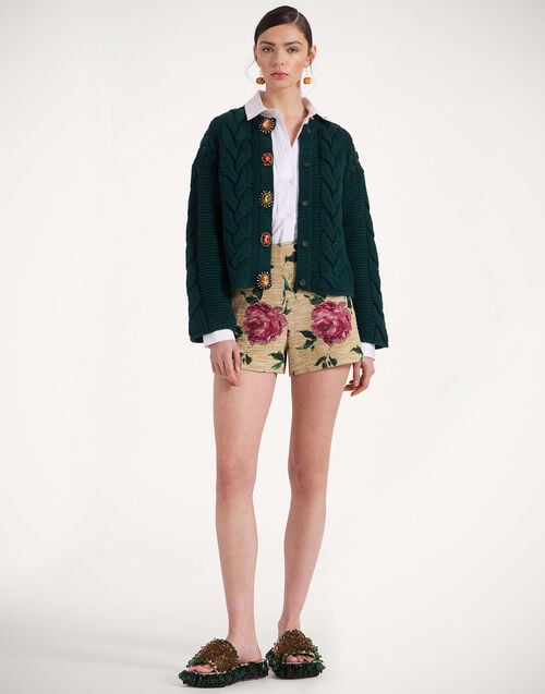 La Doublej Portrait Cardigan Solid Green In Chunky Wool