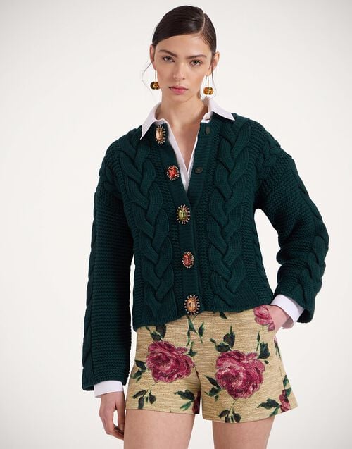 la doublej Portrait Cardigan Solid Green in Chunky Wool