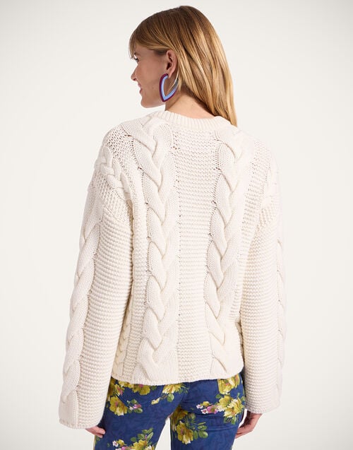 La Doublej Portrait Cardigan Solid Ivory In Chunky Wool