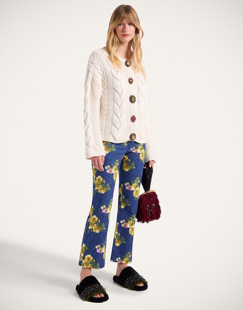 La Doublej Portrait Cardigan Solid Ivory In Chunky Wool