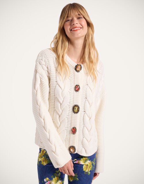 la doublej Portrait Cardigan Solid Ivory in Chunky Wool