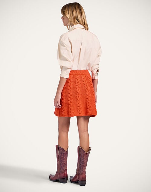 La Doublej Portrait Mini Skirt Solid Rust In Chunky Wool