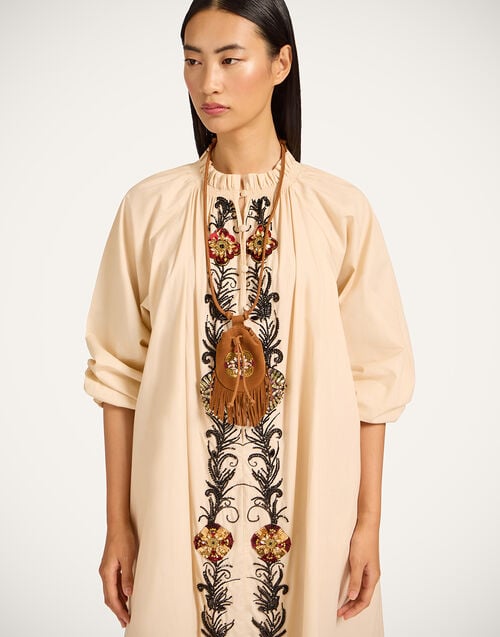 La Doublej Power Pouch Solid Tan In Embroidered Nubuck Leather