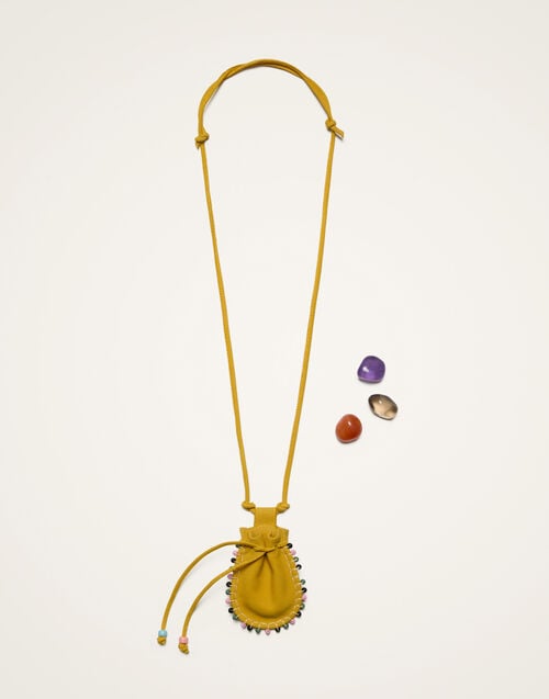 la doublej Power Pouch With Crystals Solid Yellow in Nabuck Leather