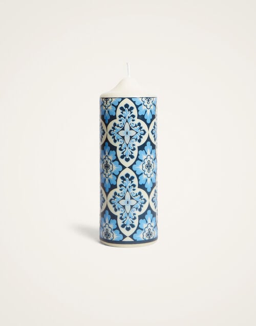 la doublej Printed Pillar Candle Palazzo Blue in Wax