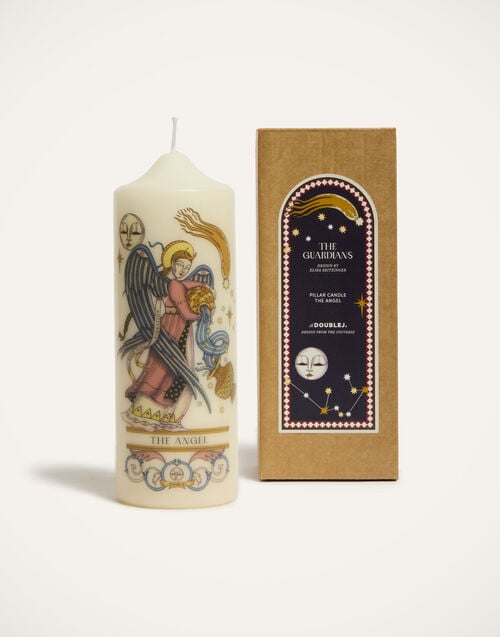 La Doublej Printed Pillar Candle The Angel Multicolor In Wax