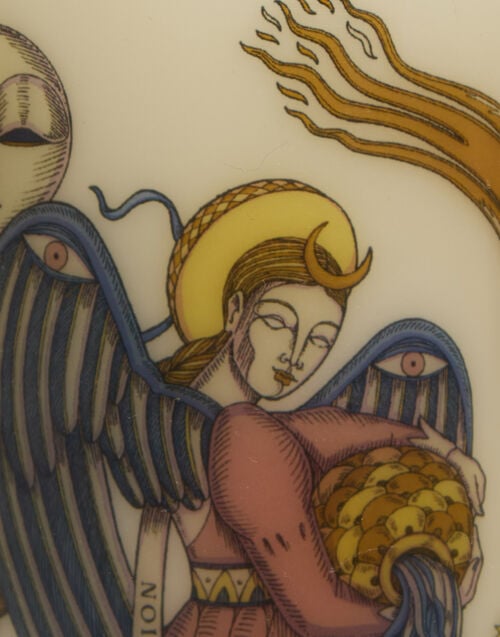 La Doublej Printed Pillar Candle The Angel Multicolor In Wax