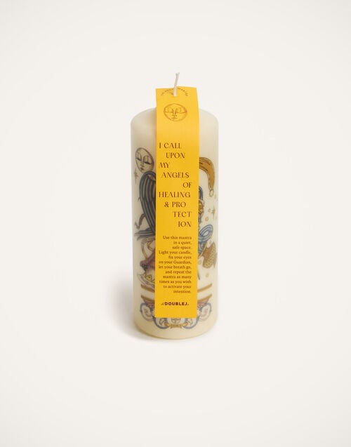 La Doublej Printed Pillar Candle The Angel Multicolor In Wax