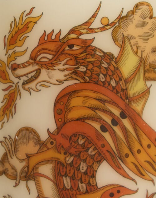 La Doublej Printed Pillar Candle The Dragon Multicolor In Wax