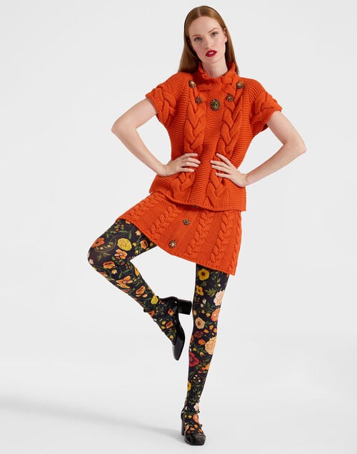 La Doublej Printed Tights Botticelli Black In Stretch Nylon