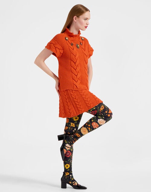 La Doublej Printed Tights Botticelli Black In Stretch Nylon