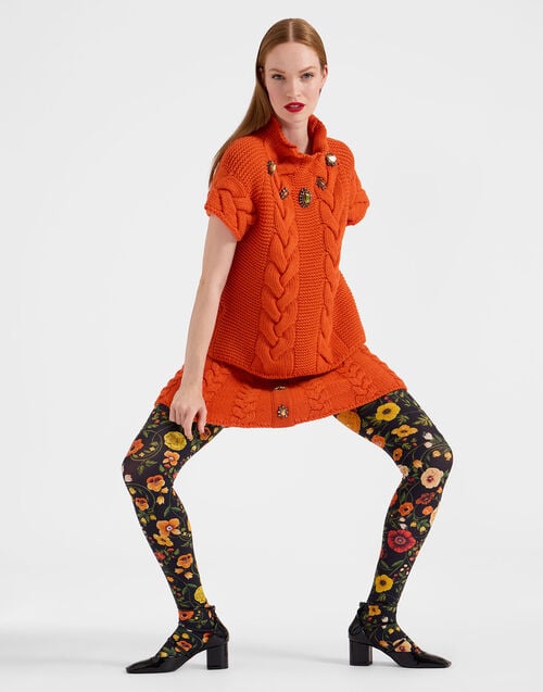 La Doublej Printed Tights Botticelli Black In Stretch Nylon