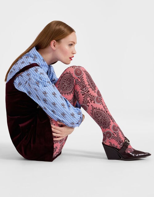 La Doublej Printed Tights Oltrarno Pink In Stretch Nylon