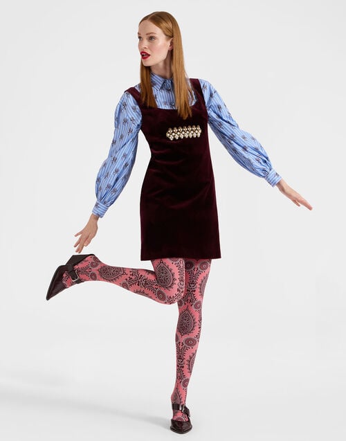 La Doublej Printed Tights Oltrarno Pink In Stretch Nylon