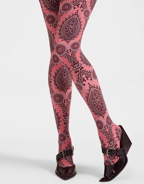 la doublej Printed Tights Oltrarno Pink in Stretch Nylon