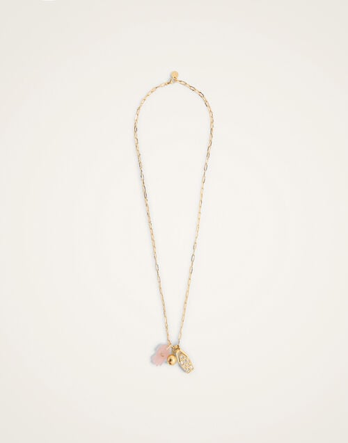 La Doublej Protection Charm Necklace 24k Gold Plate & Pink Quartz