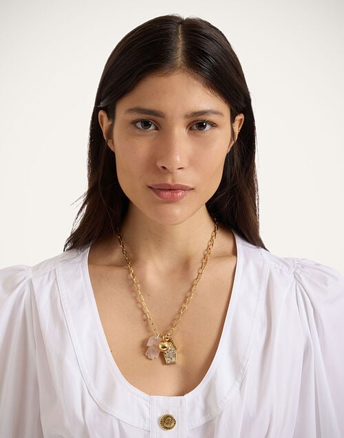 la doublej Protection Charm Necklace 24k Gold Plate & Pink Quartz