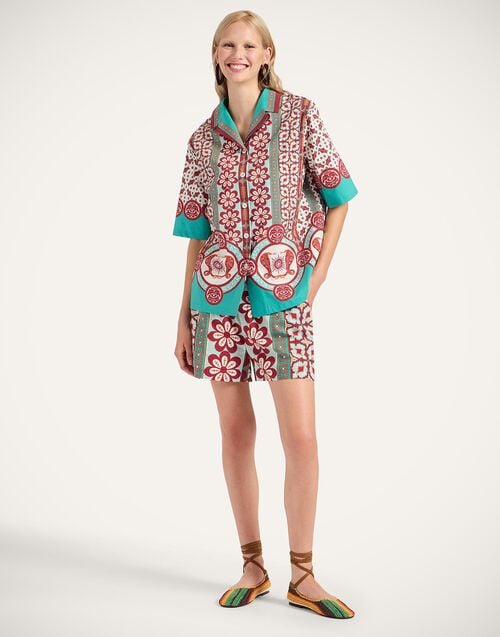 la doublej Pull-Up Shorts Pagoda Placée Rust in Cotton Poplin